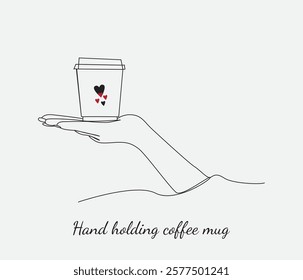 vector continuous one line drawing hand holding coffee mug. international coffee day concept