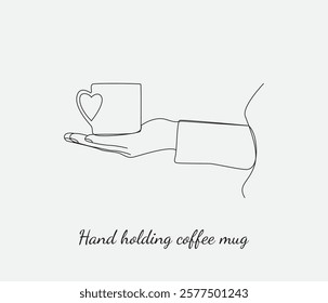 vector continuous one line drawing hand holding coffee mug. international coffee day concept