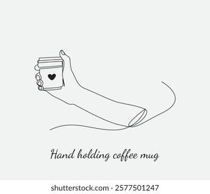 vector continuous one line drawing hand holding coffee mug. international coffee day concept