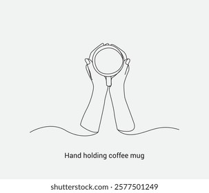 vector continuous one line drawing hand holding coffee mug. international coffee day concept