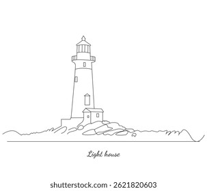 vector continuous one line drawing of lighthouse tower 