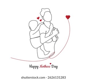 vector continuous one line drawing of Happy Mothers day celebration