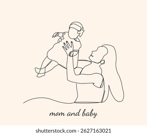 vector continuous one line drawing of mom and baby. mothers day concept.
