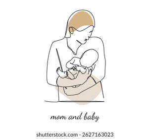 vector continuous one line drawing of mom and baby. mothers day concept.
