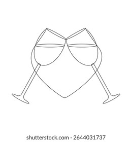 Vector continuous one line drawing of cheers wine glass hand drawn art illustration concept of celebrate