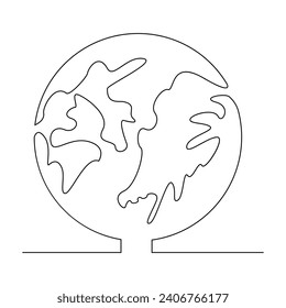 Vector continuous in one line earth drawing world map art isolated on white background and minimalist