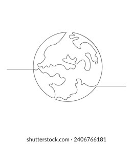 Vector continuous in one line earth drawing world map art isolated on white background and minimalist