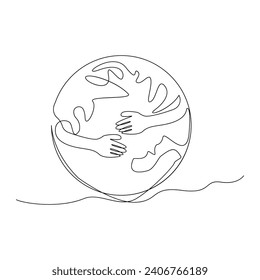 Vector continuous in one line earth drawing world map art isolated on white background and minimalist
