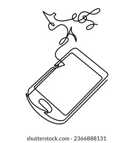 Vector continuous one line hand phone with music illustration