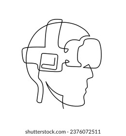 Vector continuous one line head  robot illustration