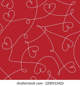 Vector continuous one line heart shapes seamless pattern. Abstract backdrop illustration. Wallpaper, graphic background, fabric, textile, print, wrapping paper or package design. Love concept.