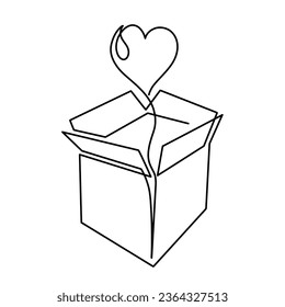 Vector continuous one line heart balloon with gift box illustration