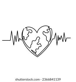 Vector continuous one line heartbeat lone illustration