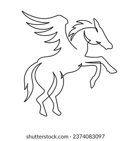 Vector continuous one line horse with wing illustration