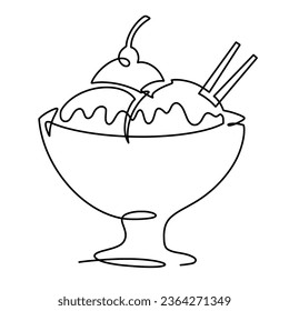 Vector continuous one line ice cream illustration