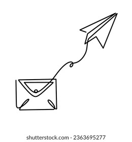 Vector continuous one line Letters and paper plane illustration