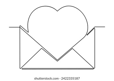 Vector continuous one line Love letter outline art illustration