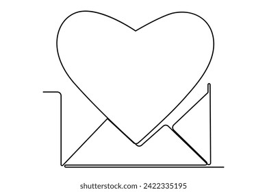 Vector continuous one line Love letter outline art illustration