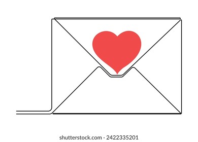 Vector continuous one line Love letter outline art illustration