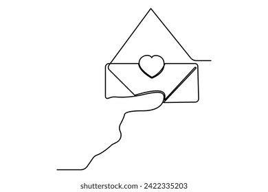 Vector continuous one line Love letter outline art illustration