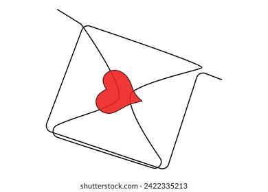 Vector continuous one line Love letter outline art illustration