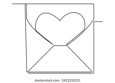 Vector continuous one line Love letter outline art illustration