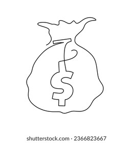 Ilustración continua de bolsas de dinero de una línea