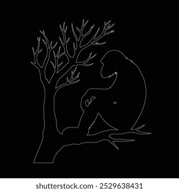 Vector continuous one line monkey illustration, continuous one line drawing of a chimpanzee's head isolated on white background. Vector illustration