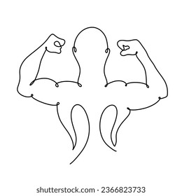 Ilustración del hombre muscular de una línea continua del vector