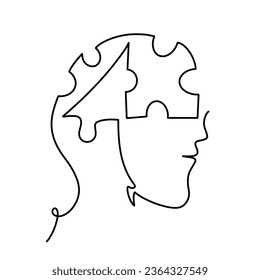 Vector continuous one line puzzle shaped head illustration