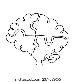Vector continuous one line puzzle brain illustration