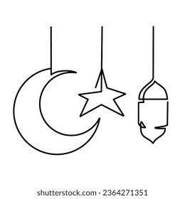 Vector continuous one line set Ramadan Kareem decoration illustration