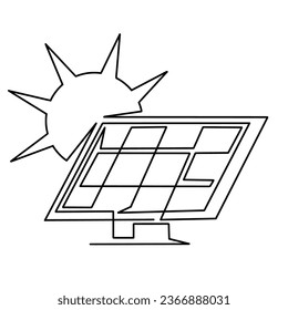 Vector continuous one line solar panels with sun illustration