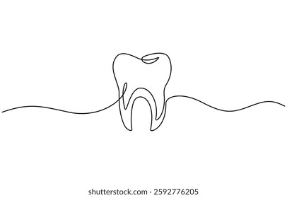 Vector continuous one simple single abstract line drawing of tooth dental clinic and care concept, Single line continuous drawing of tooth simple dental tooth line art vector illustration.