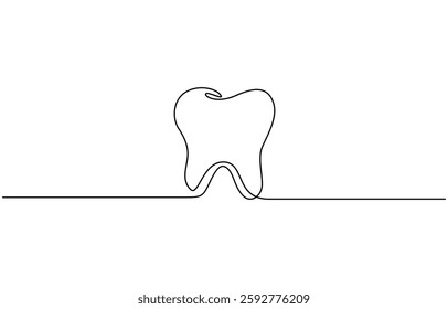 Vector continuous one simple single abstract line drawing of tooth dental clinic and care concept, Single line continuous drawing of tooth simple dental tooth line art vector illustration.