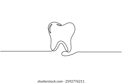 Vector continuous one simple single abstract line drawing of tooth dental clinic and care concept, Single line continuous drawing of tooth simple dental tooth line art vector illustration.