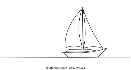 Vector continuous one simple single abstract line drawing of Sailboat travel tourism concept isolated on a white background, Business icon. Vector illustration, Sailboat single minimal line drawing.