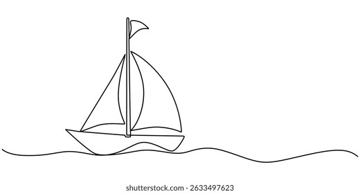 Vector continuous one simple single abstract line drawing of Sailboat travel tourism concept isolated on a white background, Business icon. Vector illustration, Sailboat single minimal line drawing.