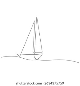 Vector continuous one simple single abstract line drawing of Sailboat travel tourism concept isolate