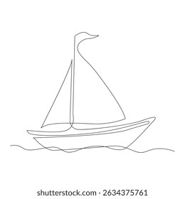 Vector continuous one simple single abstract line drawing of Sailboat travel tourism concept isolate