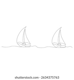 Vector continuous one simple single abstract line drawing of Sailboat travel tourism concept isolate