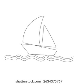 Vector continuous one simple single abstract line drawing of Sailboat travel tourism concept isolate