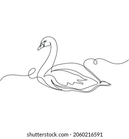 Vector continuous one single line drawing of swan in silhouette on a white background. Linear stylized.