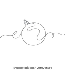 Vector continuous one single line drawing of christmas bauble in silhouette on a white background. Linear stylized.