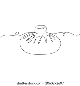Vector continuous one single line drawing of khinkali food in silhouette on a white background. Linear stylized.