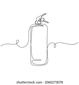 Vector continuous one single line drawing of side view of fire extinguisher in silhouette on a white background. Linear stylized.