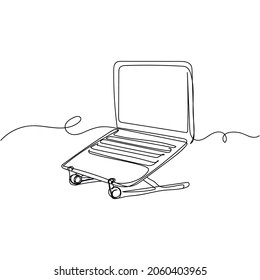 Vector continuous one single line drawing of laptop or the notebook holder stand in silhouette on a white background. Linear stylized.
