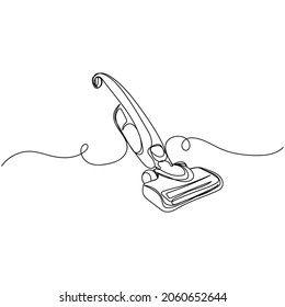 Vector continuous one single line drawing of cleaning hand vacuum in silhouette on a white background. Linear stylized.