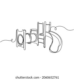 Vector continuo de una sola línea de dibujo de un patio de recreo en silueta sobre un fondo blanco. Linear estilizado.