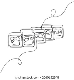 Vector continuous one single line drawing of sushi rolls in silhouette on a white background. Linear stylized.